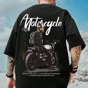 Premium Oversized Motorcycle Graphic Drop Shoulder T-shirt  for Men – Black | Freedom Rider Streetwear Edition