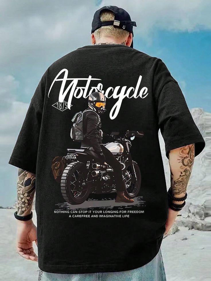 Premium Oversized Motorcycle Graphic Drop Shoulder T-shirt for Men – Black | Freedom Rider Streetwear Edition